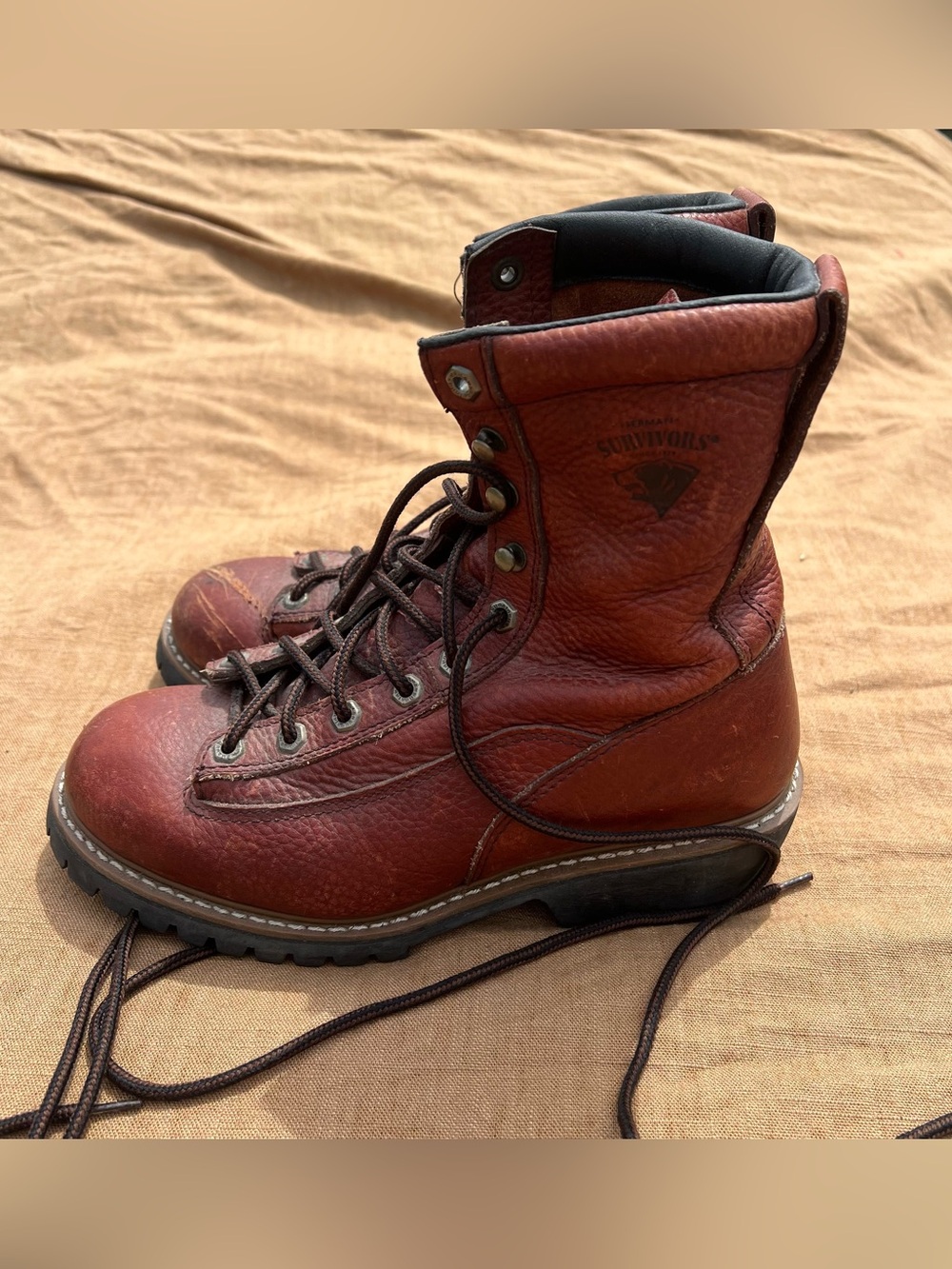 Herman Survivors Red Brown Leather Lace Up Work Boots Streetwear Size 8.5